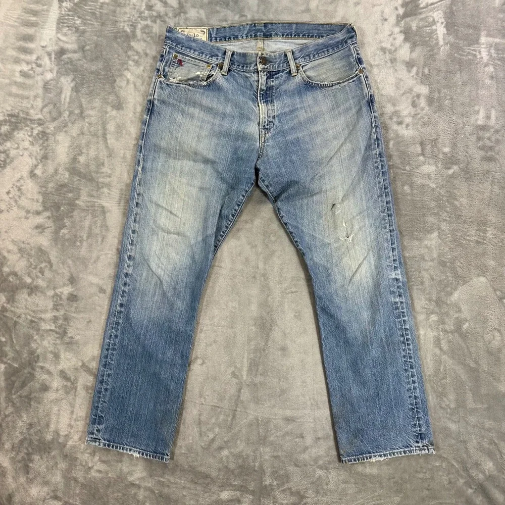 Vintage Polo Ralph Lauren Hampton Straight Jeans Mens 34x30 Blue Distressed